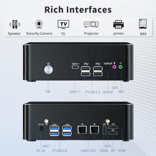 Image of msecore Mini PC with Core i9-9880H, 16GB RAM, 512G SSD Desktop Computer, 4K@60Hz, 2*HDMI, 1*DP, Triple Display, Dual LAN, VESA, Optical, Wi-Fi 6E, Bluetooth 5.3, Windows 11 Pro