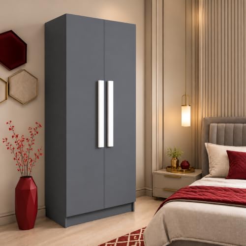 Image of Bniture 2 Door Wooden Wardrobe for Bedroom | Almirah for Clothes with 4 Shelves, Engineered Wood Wardrobe for Clothes | Cupboard for Bedroom (46D x 80W x 182H CM) | 3 Years Warranty (Slate Grey)
