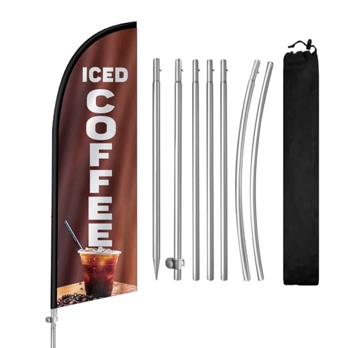 Drapeau de café glacé pour attirer les clients en magasin avec kit mât portable
