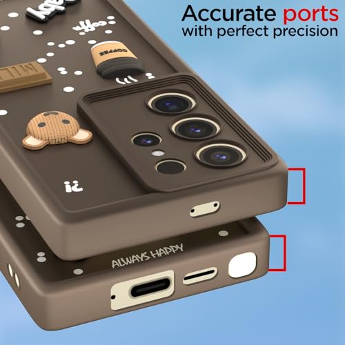 Image of Pikkme Back Cover for Samsung Galaxy S24 Ultra 5G | Cute Fun Cartoon 3D Bear Silicone Full Body Protection Bumper Cover (Brown)