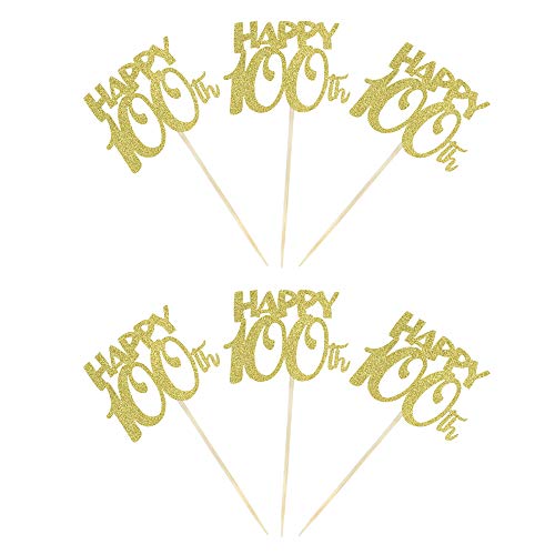 36 Pcs Happy 100Th Cupcake Toppers Gold Glitter Number 100 Days Baby Birthday Cupcake Picks Decoration For 100Th Birthday Celebrating Anniversary Party Supplies #TOP3