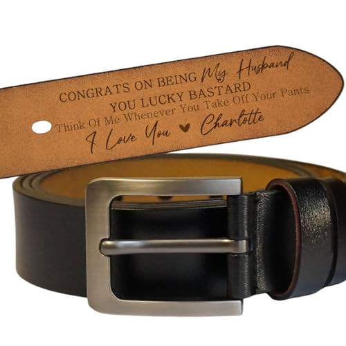 Congrats on Being My Husband You Lucky Bastard, Funny Leather Belt for Husband, Custom Men's Engraved Leather Belt, Funny Gift for Husband on Christmas, Husband Gifts from Wife, Belt for Groom Men