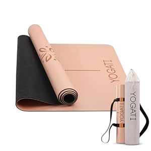 YOGATI® Rubber Yoga Mats for Women | Non Slip Yoga Mat with Alignment Lines. Pilates Mat with Bag and Carry Strap ideal for Fitness and Gym. Large Exercise Mat for Home Workout.