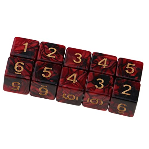 Yourandoll 10 pièces dés polyédriques D6 dés 6 Faces de Jeux de dés en Acrylique pour DND Dice RPG MTG Table Jeux (Red Black)