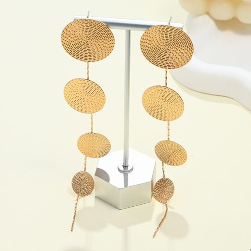 Gold Disc Tassel Statement Earrings for Women Bohemian Long Drop Earring Circular Mesh Long Chandelier Drop Earrings Wedding Party Jewelry for Women（Gold） by JAGWQRK - Used condition - Image 7
