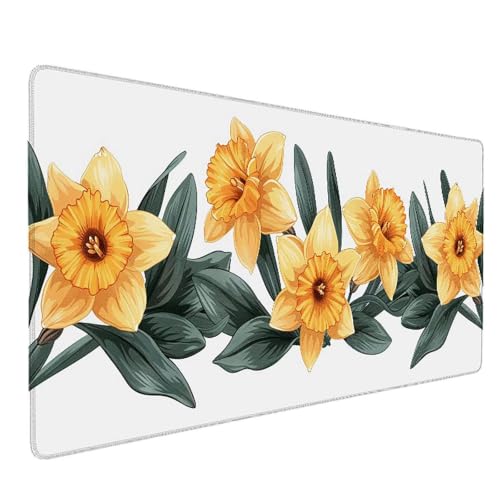 Tapis de souris XXL cadeau femme motif fleur sous-main de bureau jaune pour ordinateur portable