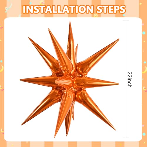 Image of TONIFUL 4 Pcs Explosion Star Balloons Black and Orange Foil Party Decor | 22 Inch Large Mylar Star Balloon for Halloween Party Decor Graduation Sport Themed Birthday Baby Shower Photo Booth Supplies