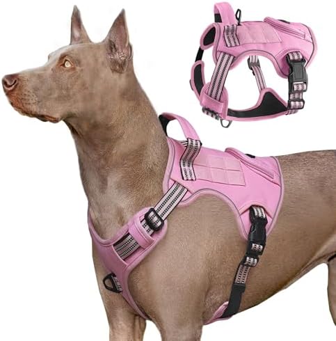 Heavy Duty Tactical Dog Harness for Large Dogs, Adjustable Reflec...