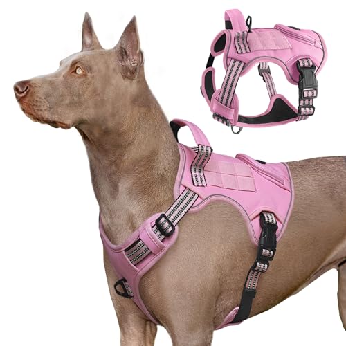 Heavy Duty Tactical Dog Harness for Large Dogs, Adjustable Reflec...