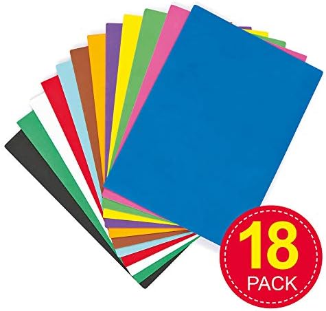 Baker Ross EV4072 Multicoloured Foam Sheets Class Pack, Arts and Crafts for Kids (Pack of 18), Assorted