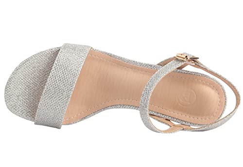 DADAWEN Women's Open Toe Ankle Strap Glitter Low Block Chunky Heels Sandals Dress Pumps Shoes Silver US Size 8 by DADAWEN - Used condition - Image 3