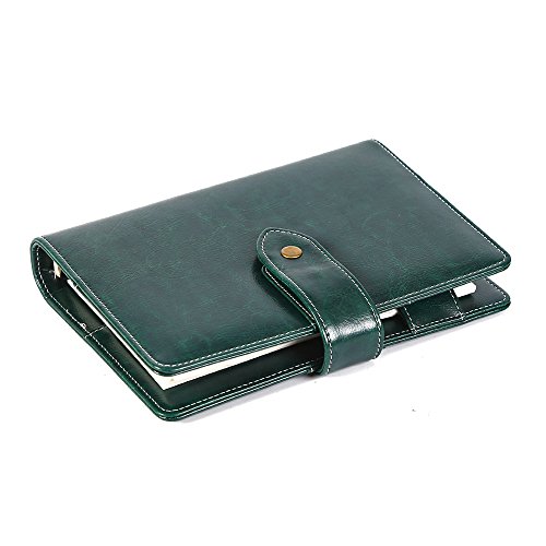 Leather Writing Notebook Organizer, Travel Journal, Vintage Business Binder Refillable Steno Memo Notepad Planner Diary, 7 in, Lined Paper, Card Slots, Pen Holder, Adjustable Snaps, Retro Green - Thumbnail 2