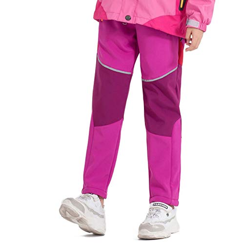 AMhomely Ski Snow Trousers Kids-Waterproof Fleece Lined Pants,Softshell Trousers,Zip Pockets,Elastic Waist,Outdoor,Winter Cargo Pants,Boys Girls,Outdoor Running Climbing A Hot Pink 9-10 Years