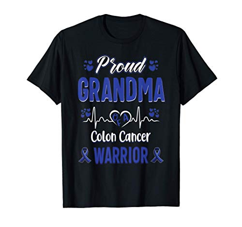 proud Grandma Colon cancer warrior awareness ribbon Blue Camiseta