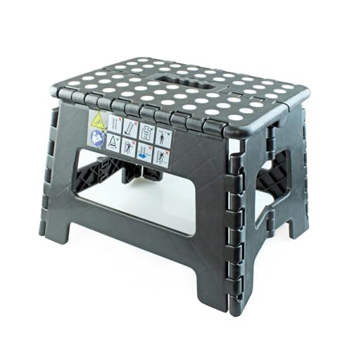 4DOOR Tritthocker/Klapphocker 22 cm hoch/bis zu 150 kg belastbar, leicht faltbar, schwarz/weiß