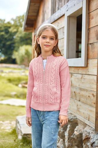 Image of GRACE KARIN Girls Knit Cardigan Sweater Zip Long Sleeve Kids School Uniform Fall Jacket Size 6-14