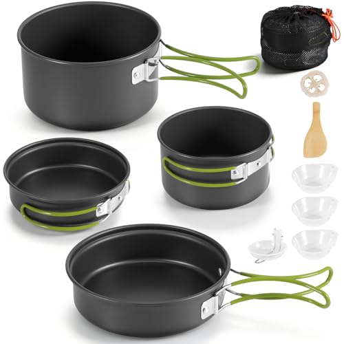 Camping Cookware Set, Camping Pots Pans and Bowls Set, Outdoor Non Stick Aluminium Camping Cooking Set, Portable Stove Backpacking with Storage Bag for 2-3 People Hiking Picnic Fishing Mountaineering