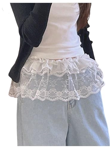 SHENHE Women's Lace Wrap Mini Skirt Tie Side Ruffle Layered Coquette Fairy Micro Skirt Waist Accessory