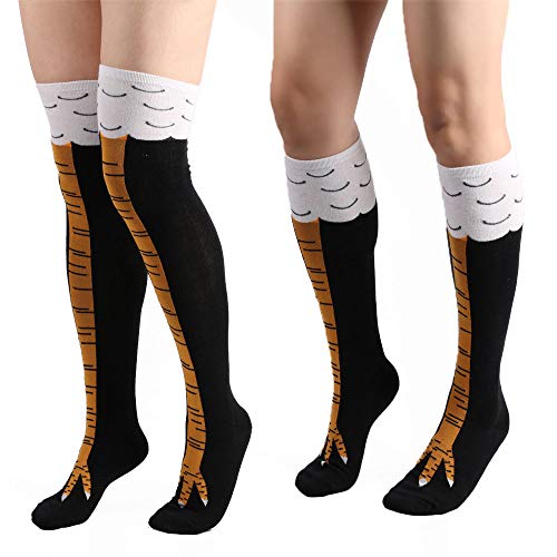 RuiqIMAO meias unissex loucas com pernas de galinha na altura do joelho novidade divertidas presente