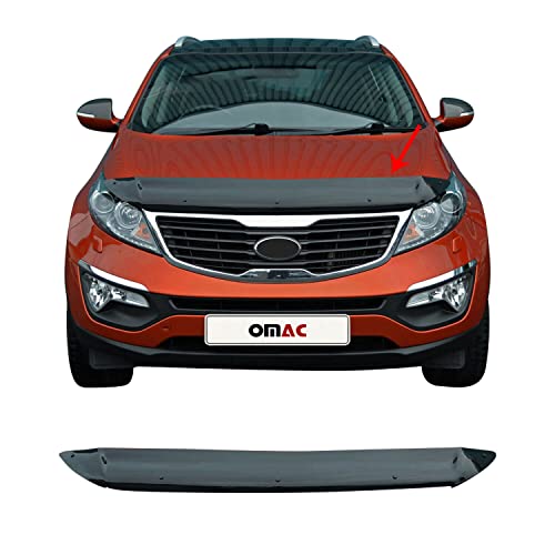 Omac Front Bug Deflector For Kia Sportage 2010 To 2016, Hood Protector, All Weather, Black #TOP4