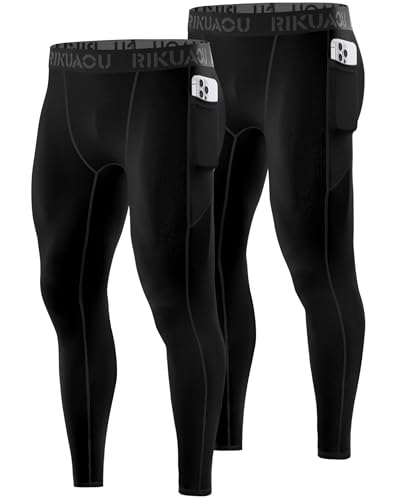 RIKUAOU Men’s Compression Pants Running Leggings Athletic Base Layer Workout Tights with Pockets for Sports Basketball