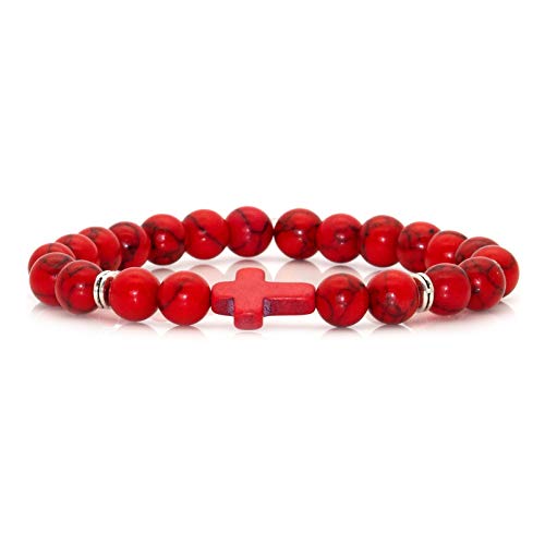 Image of Xusamss Fashion 8MM Matte Agate Beads Bracelet Cross Elastic Bracelet,7 1 /2 Wrist