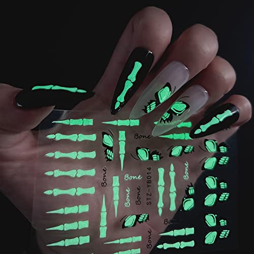 Halloween Nail Art Stickers, Luminous Halloween Nail Decals 3D Self Adhesive Nail Art Supplies Halloween Glow In The Dart Nail Designs Halloween Candle Joint Butterfly Nail Art Decorations, 6Sheets #TOP1