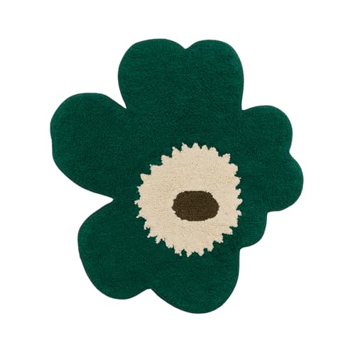 MARIMEKKO Unikko Flower Bath Mat – Emerald, Off White & Mole Organic Cotton Bathroom Rug with Non-Slip Backing – Plush, Absorbent Finnish Designer Green Cotton Bath Rug for Spa-Like Bathrooms (29")