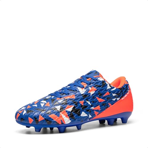 DREAM PAIRS Men's Soccer Cleats Adult Football Shoes Lace-Up Firm Groud Athletic Outdoor Trainning Soccer Shoes 6.5 Orange/Royal Blue