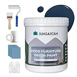Jungarian Furniture Paint Kit 16oz with Tools - Water-based & Low Odor All-in-One No Sanding - Matte Finish Indoor Outdoor Wood Paint for Cabinets, Doors, Tables and Dressers - Crow Black Blue