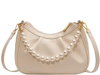 Women Shoulder Bag Dumpling Crossbody Purse Large Handbag with Detachable Pearl Strap