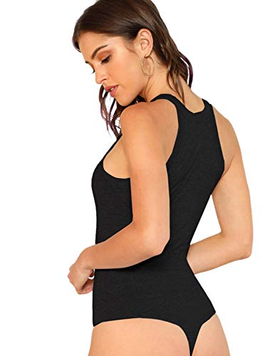 Milumia Women Skinny Halter Bodysuit Mid Waist Solid Fitted Tank Shapewear Romper Top Black X-Large #TOP2