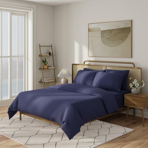 Image of QuickZip Percale Pillowcase Standard /Queen Size (20 inch X 32 inch), Set of 2, 100% Cotton Pillow Covers with Envelope Closure, Deep Navy