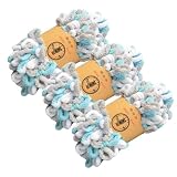 Chunky Blanket Yarn Chenille Finger Loop Yarn for Hand Knitting Blankets, Set of 3, White&Grey&Blue