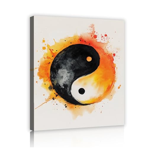 Toile Yin Yang Aquarelle SHENGPOSTER 60x80cm - Tableau Style Zen Décoration Salon Modern