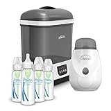 Dr. Brown’s Clean Steam Baby Bottle and Pacifier Sterilizer and Dryer, Insta-Feed Bottle Warmer and Anti-Colic Options+ Baby Bottles 8 oz, 0m+ Level 1 Nipple, 4 Pack