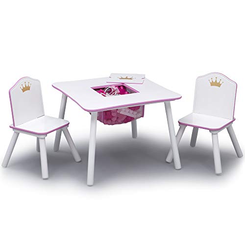 Delta Children Princess Crown Kids Wood Table And Chair Set With Storage - Greenguard Gold Certified, White/Pink #TOP3