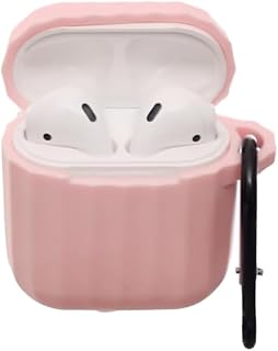 جراب حماية لسماعات الاذن اللاسلكية من السيليكون الناعم المقاوم للصدمات مع مشبك سلسلة مفاتيح وسهل الفك متوافق مع سماعات ابل ايربودز - وردي