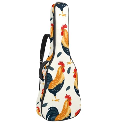 Housse guitare acoustique 109 cm imprimé poulet en tissu Oxford imperméable avec poches