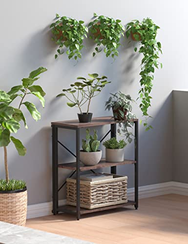 Bookshelf,3-Tier Folding Bookcase,Industrial Book Shelf,Rustic Wood Storage Shelves,Tall Bookshelf,Shelves For Bedroom,Office,Kitchen,Living Room,Study Room,No Assembly Folding Bookshelf,Black #TOP6