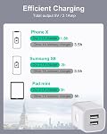 USB Wall Charger, 3-Pack 2.1A Dual Port USB Cube Charger Block Power Adapter Charging Plug Box Brick for iPhone 14 13 12 11 Pro Max SE XS XR X 8 7 6 6S Plus, Samsung, Moto, LG, Android Phones