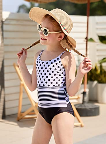 Idgreatim Girls Cute Polka Dot Graphic Swimsuits Water Sport White Black Swimwear For Beach 5-6 Years #TOP3