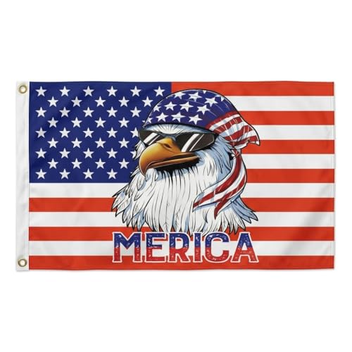 WENWELL 4th of July American Flag with Bald Eagle Design, Funny Flags 3x5 Ft, Polyester, Patriotic Merica Stars and Stripes for Outdoor Decor, Man Cave, College Dorms