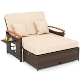 GIANTEX Lounge Möbel Outdoor, Gartensofa mit Liegefunktion, Balkonmöbel Kleiner Balkon, Outdoor Sofa, Rattan Lounge Sofa, Gartenlounge mit Stauraum, Garten Doppelliege 2 Personen, Rattan Daybed Garten