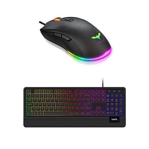 havit Wired Keyboard with Quiet Backlit and Wrist Rest RGB Gaming Mouse Wired PC Gaming Mice with 7 Color Backlight, 6 Buttons, Up to 6400 D P I Computer USB Mouses for Desktop Laptop Gamer