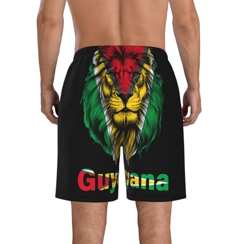 Lion Funny Guyana Flag Men's Beach Shorts Quick Dry Funny Stylish Swimwear Bathing Suits3