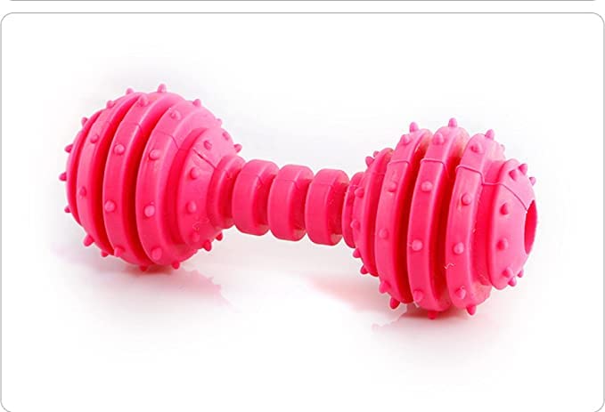 Woofy Non-Toxic Soft Natural Rubber Squeaky Spiky Dumbbell Chew Toys for Aggressive Chewers Dental Teething Cleaning Toy - Pack of 1 (Pink) (B0BP2C3NBG) Amazon Price History, Amazon Price Tracker