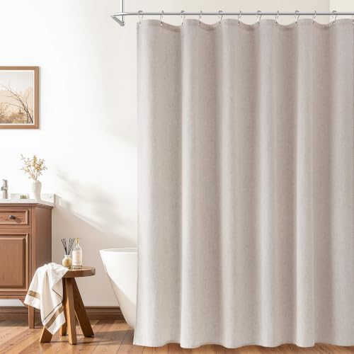 Naturoom Linen Shower Curtain 84 Inch Long for Bathroom Birch Beige 1 Panel