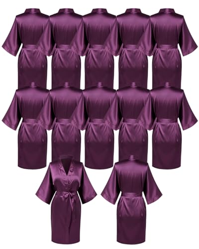 12 Pcs Short Kimono Robes for Women Silky Bride Bridesmaid Robe Satin Lightweight Bathrobe for Wedding Party