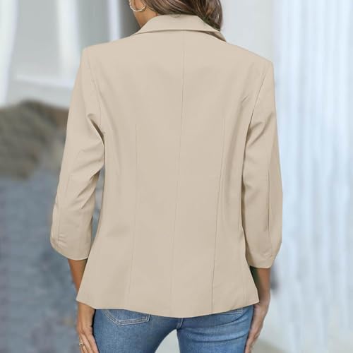 Blazers for Women Business Casual 3/4 Ruched Sleeve Slim Fit Suit Jackets Padded Shoulder Office Work Outerwear4